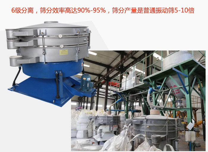 搖擺篩采用6級(jí)分離，篩分效率高達(dá)90%-95%，篩分產(chǎn)量是普通振動(dòng)篩5-10倍