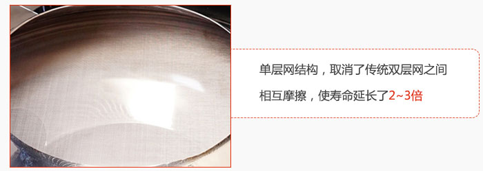 單層網(wǎng)結(jié)構(gòu)，取消了傳統(tǒng)雙層網(wǎng)之間相互摩擦，使壽命延長(zhǎng)了2~3倍