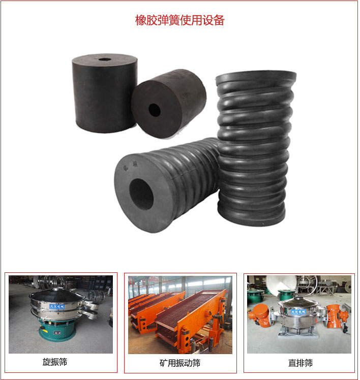 橡膠彈簧適用設(shè)備：旋振篩，礦用振動(dòng)篩，直排篩等