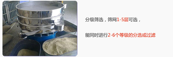 分級篩選，可篩1至5層篩網(wǎng)，能同時進行2至6個等級的分選或過濾