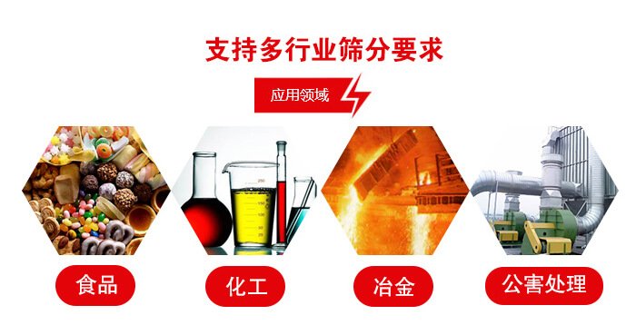 旋振篩適用的行業(yè)：食品行業(yè)，化工行業(yè)，冶金行業(yè)，公害處理等。